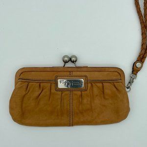 Fossil Genuine Leather Snap Closure Wristlet Clutch Color: Natural
